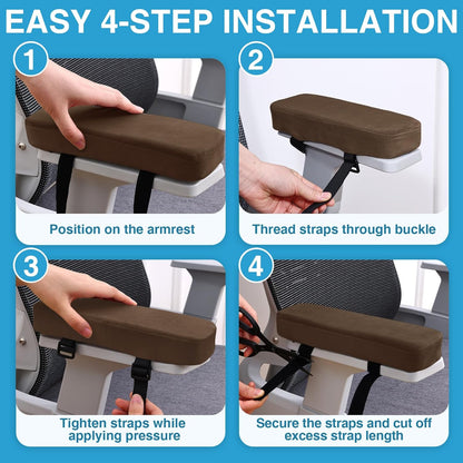 Smiry Ergonomic Office Chair Armrest Pads, Memory Foam Arm Rest Covers, Non-Slip Armrest Cushion with Adjustable Buckles and Straps, Elbow Relief for Desk, Gaming & Wheelchair (Black, Set of 2)
