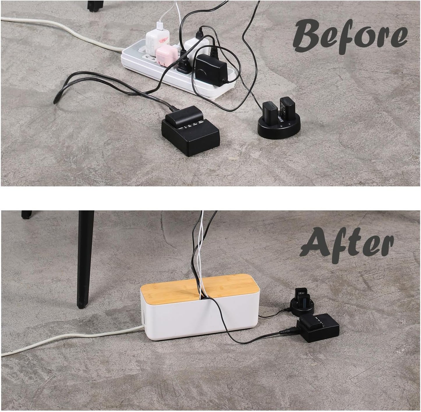 Changsuo Cable Management Box Set Cable Organizer Boxes for Extension Cord Power Stripe Surge Protector Wire Management Organizer Cover Hider for Desk Home Office Kitchen (Small & Large White)