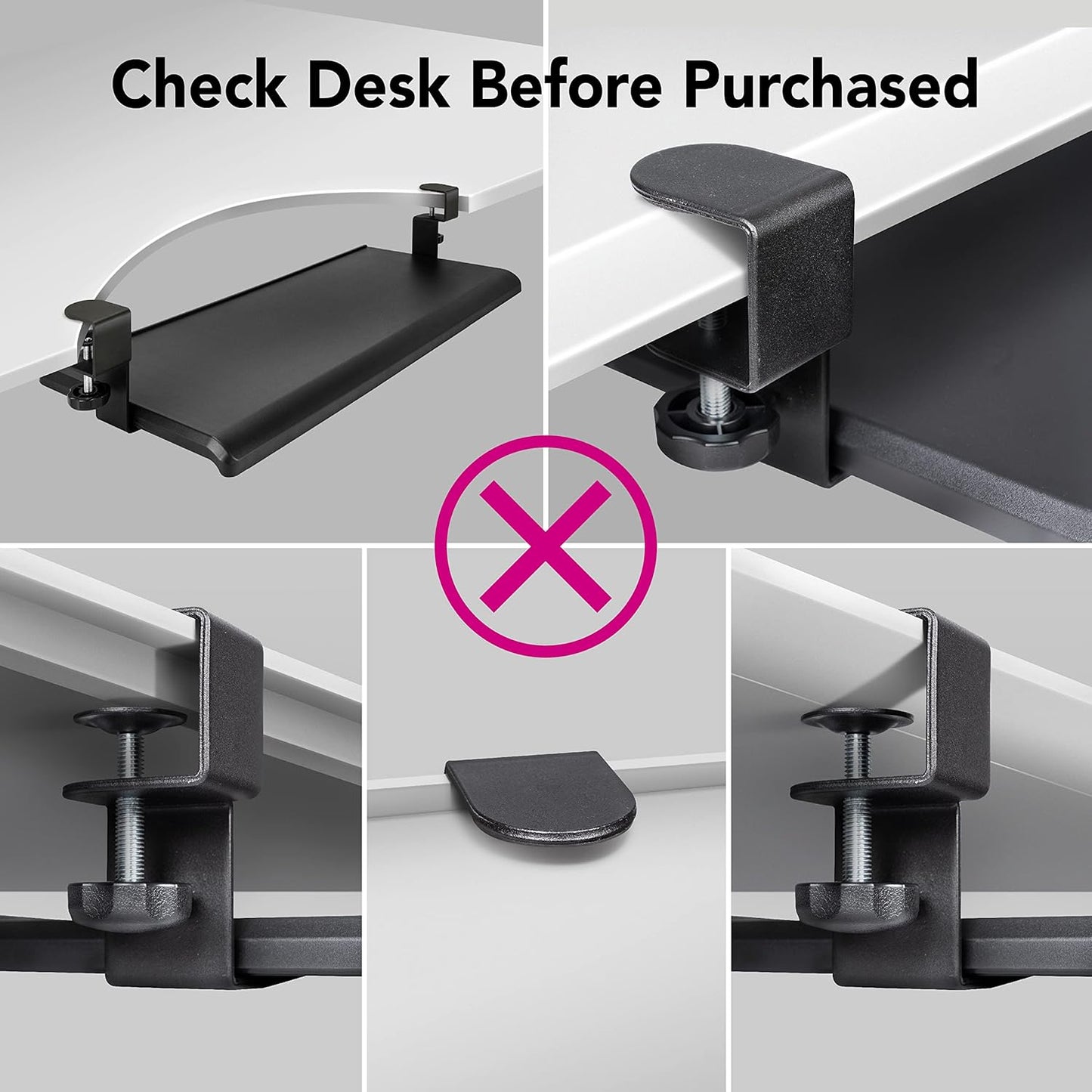 EHO Large Ergonomic C-Clamp Keyboard Tray Mount Under Desk with Wrist Rest, Slide-Out Platform 27.5" (31.8" Including Clamps) x 12.5", Pull Out Keyboard & Mouse Tray for Home or Office, Black