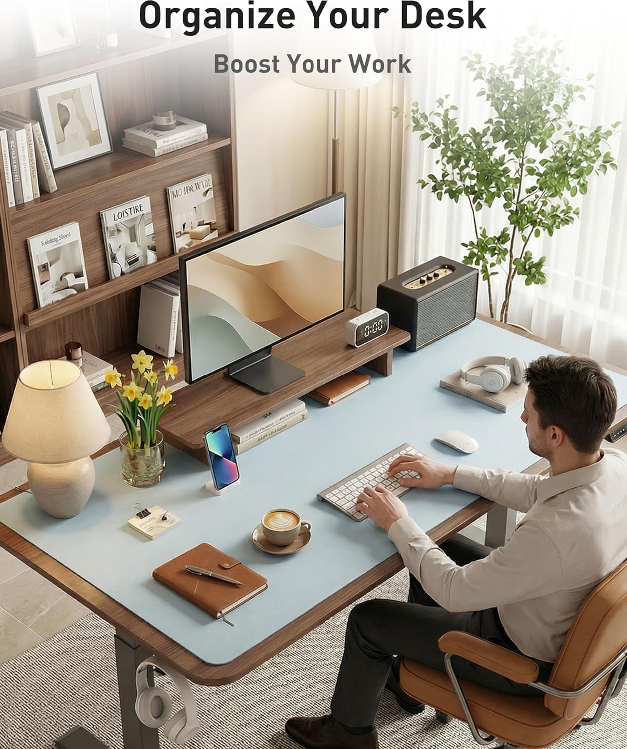 Aothia Non-Slip PU Leather Waterproof Laptop Desk Pad Protector, Blotter Mat, Writing and Mouse Pad for Office & Home, Beige, 23.6" x 13.7" - Colors B
