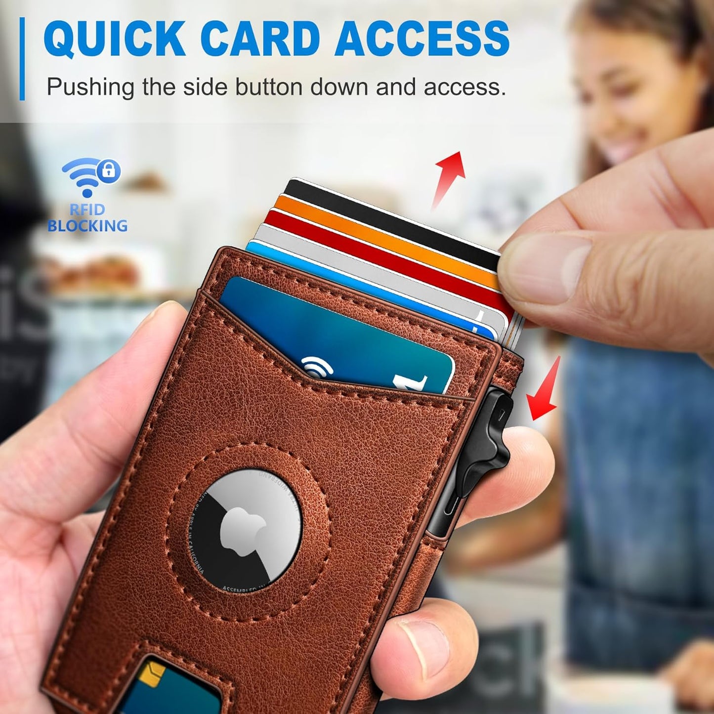 miyozi Airtag Wallet for Men Money Clip 9-Card Pop-Up Credit Card Holder with ID Window RFID Blocking Metal Case Magnetic Closure Front Pocket Wallet Gift Box | with Money Clip