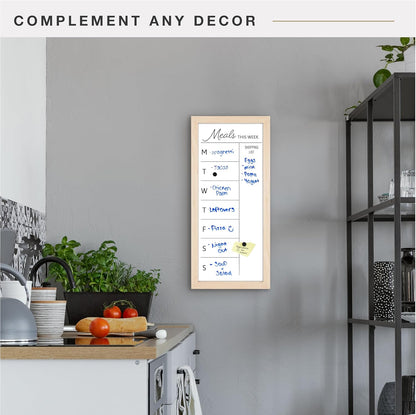 MCS Dry Erase Weekly Planner 11x24 Walnut Framed Calander Whiteboard for Wall, Plan Your Week with Family Weekly Planner for Dinners, Sports, Events & More