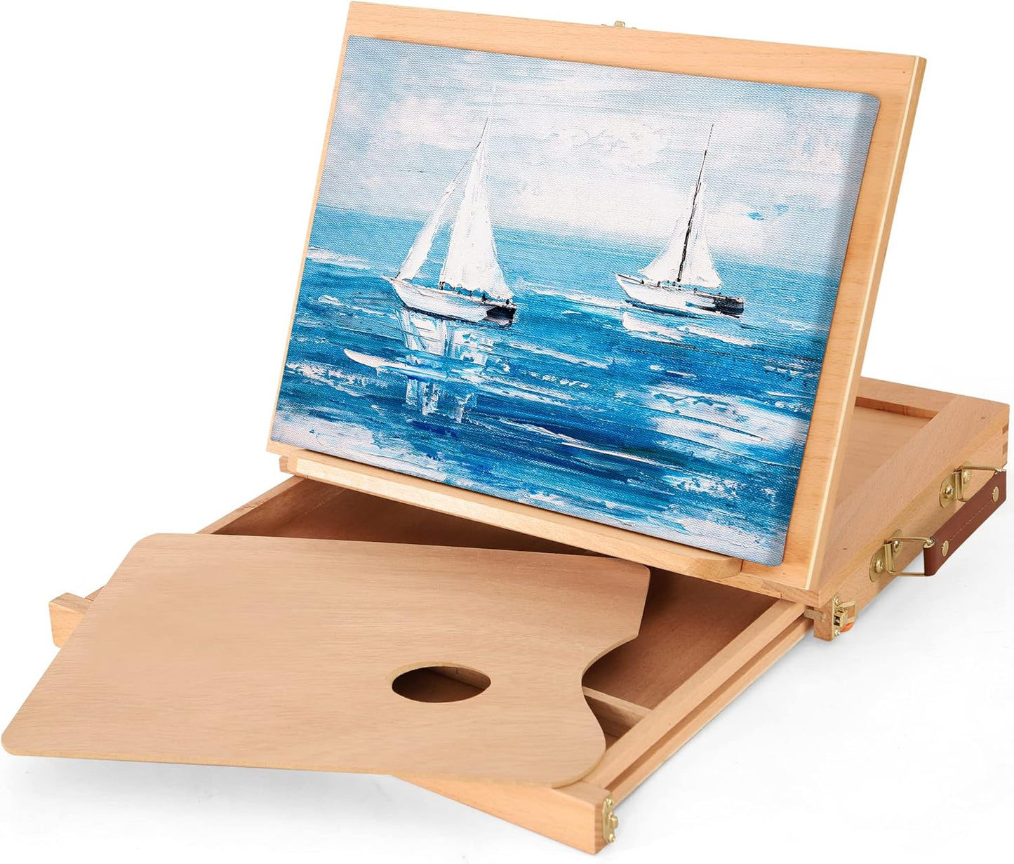 VISWIN Tabletop Easel with Storage Drawer & Palette, Adjustable Portable Beech Wood Sketch Box Table Top Easel for Painting, Desktop Travel Art Easel for Adults, Artists, Students