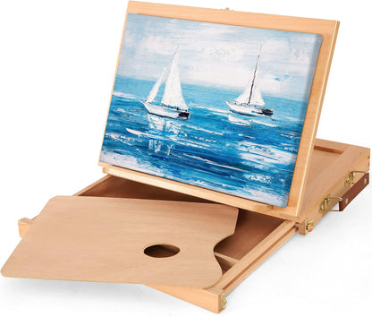 VISWIN Tabletop Easel with Storage Drawer & Palette, Adjustable Portable Beech Wood Sketch Box Table Top Easel for Painting, Desktop Travel Art Easel for Adults, Artists, Students