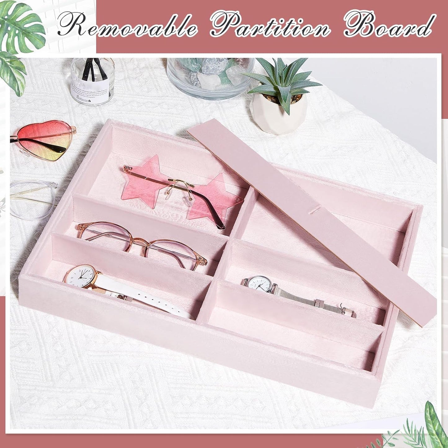 Amylove 2 Pcs Sunglass Organizer Trays Glasses Stackable Jewelry Trays Sunglass Organizer Display Box(8 Grids,Beige)