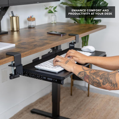 Mount-It! Under Desk Keyboard Tray, 30" Extra-Wide Clamp-On Slide-Out Drawer, Holds 11 lbs, Fits Desks up to 1.77" Thick, No-Drill C-Clamp Mount