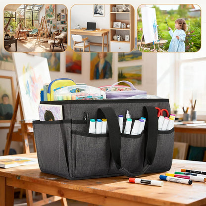 Craft Organizer Tote Bag, Art Organizer, Craft Caddy with Multiple Pockets, Storage Bag for Sewing Tools, Art Supplies, Home and Office (Cat Print)