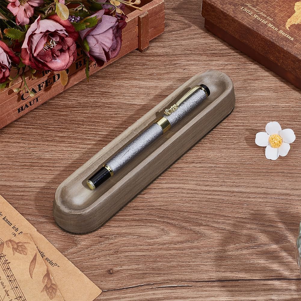 BENECREAT Walnut Wood Pen Tray, Long Oval Wooden Pencil Holder, Wooden Desktop Organizer Rest, Office and School Supplies, Gift for Student Teacher Writer(Coffee, 7.9x1.8x0.9 inch)