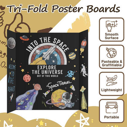 PSHVYM 4 Pcs Trifold Poster Board, 26 x 17 inches Poster Board with Double Sided Tapes and Cardboard, Corrugated Presentation/Display Board for School Project, Science Fair, Business