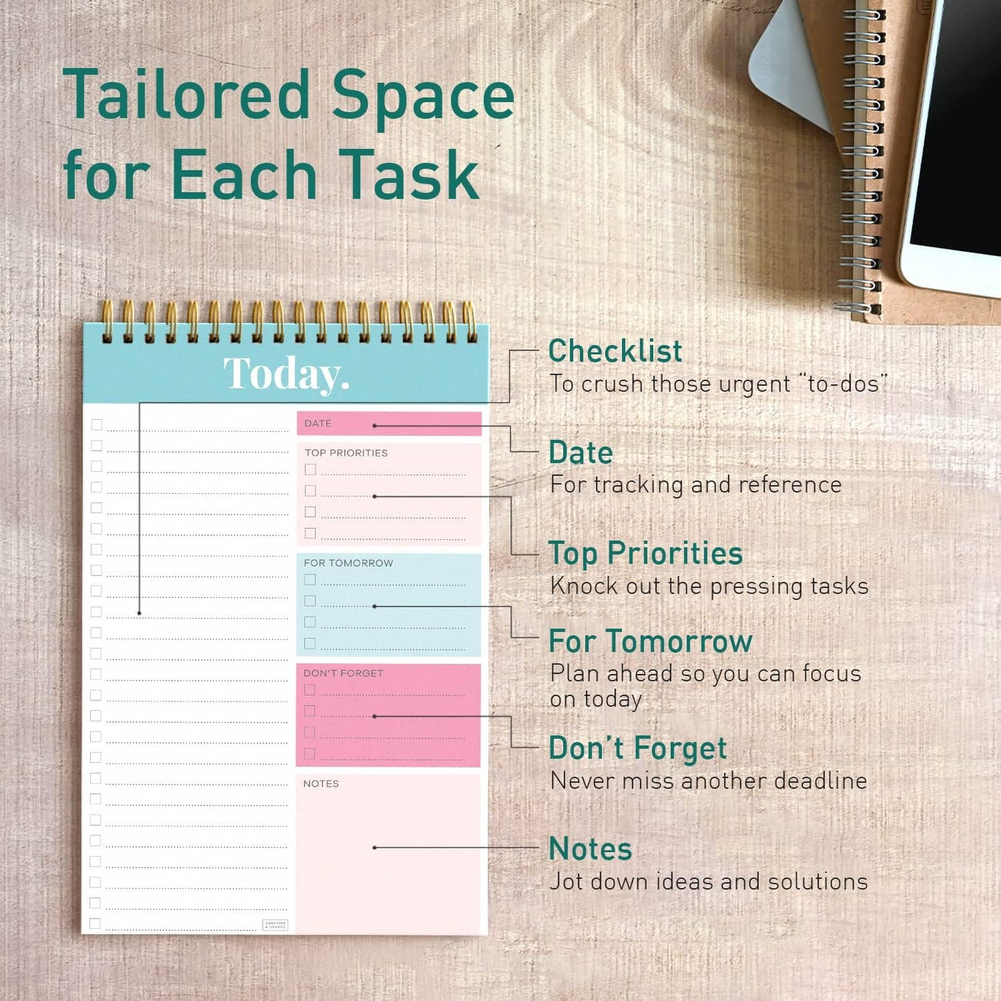 Sweetzer & Orange Daily & Weekly To Do List Notepad – Undated Work Planner & Organizer with Wish List Section, 52-Sheet Coiled Task Pad for Productivity – MAUVE To Do List Notebook for Work