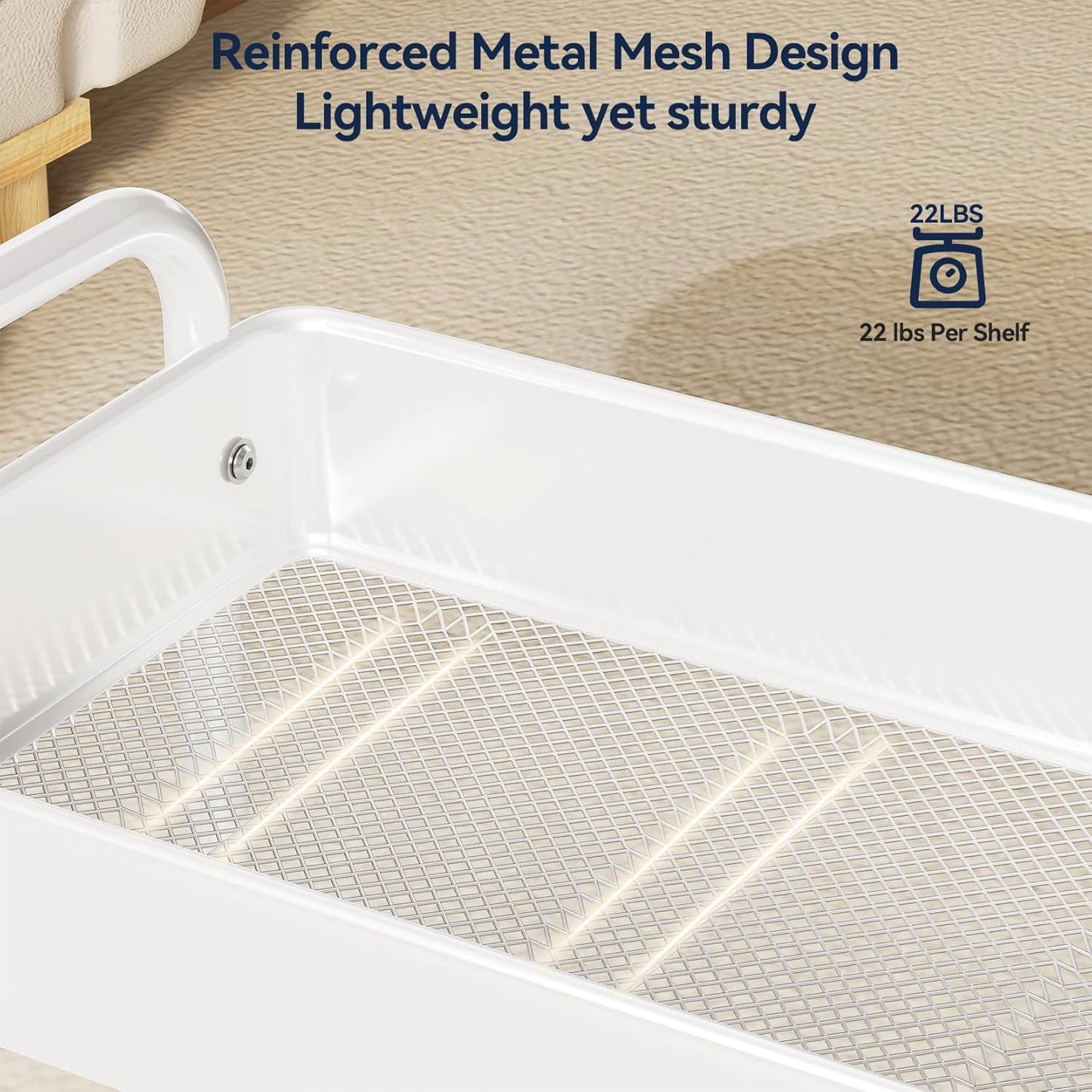 YASONIC 3 Tier Rolling Cart - Metal Utility Cart with Wheels, Hanging Cups, Hooks, Heavy Duty Mesh Rolling Storage Cart Organizer, Craft Cart for Kitchen Office, Lightweight and Sturdy