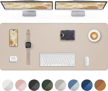 AFIING Desk Pad Protector 23.6" x 13.7" - Non-Slip Waterproof PU Leather Desk Mat for Mouse, Keyboard, Laptop, Office and Home Workspace (Beige)