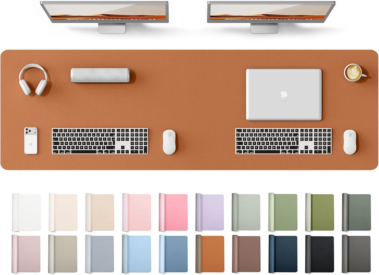 YSAGi Leather Desk Pad Protector, Office Desk Mat, Large Mouse Pad, Non-Slip PU Leather Desk Blotter, Waterproof Laptop Desk Writing Pad for Office and Home (23.6" x 13.8", Eggshell) - Colors B