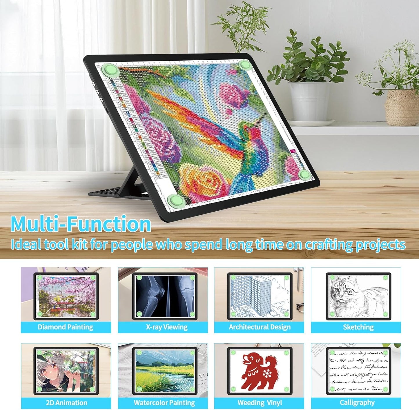 Phylosal Rechargeable A4 LED Light Pad with Built-in Stand, Magnetic Tracing Light Box for Drawing, Diamond Art Light Board with Side Button, Super Bright Light Table for Diamond Painting, Sketching