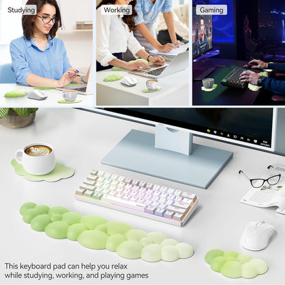 TECKNET Cloud Keyboard Wrist Rest Set, Cloud Wrist Rest with Non-Slip Base, PU Leather Wrist Pad for Keyboard with Ergonomic Memory Foam for Computer Laptop Office Gaming and Pain Relief, White
