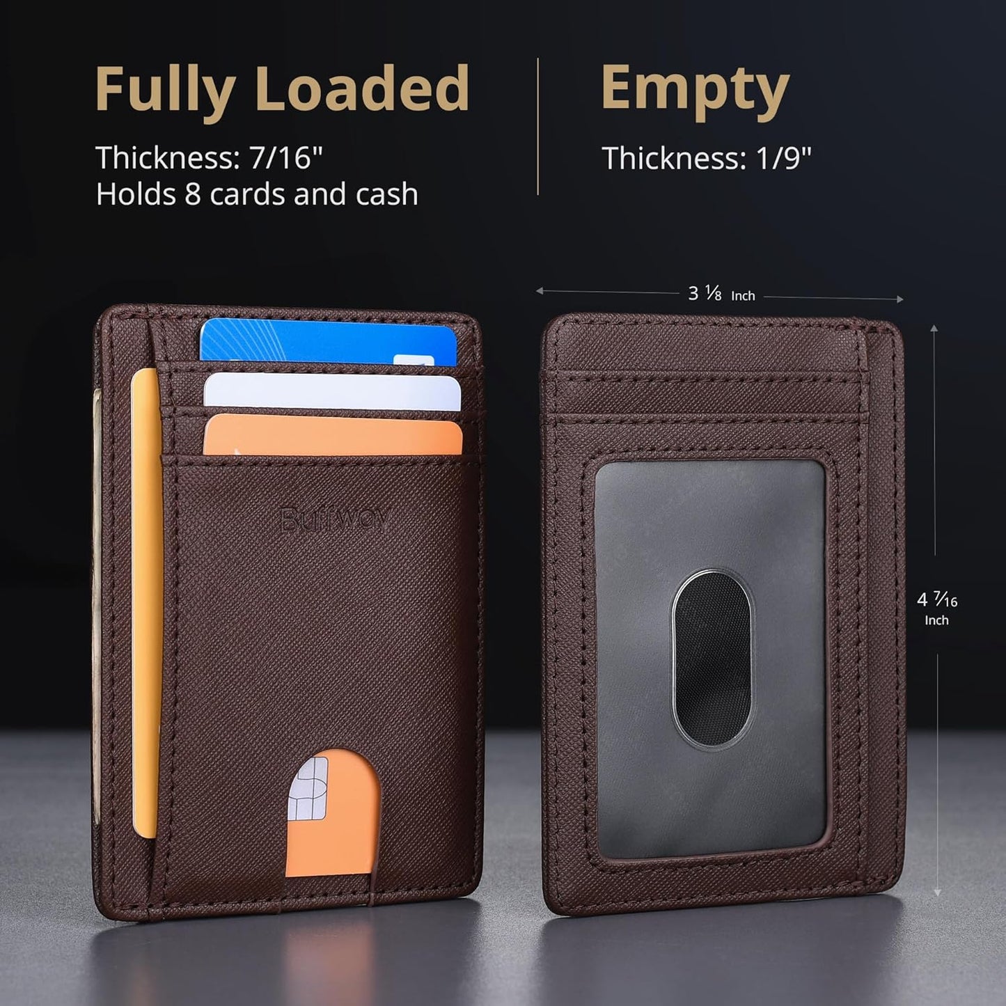 Buffway Slim Minimalist Front Pocket RFID Blocking Leather Wallets for Men and Women - Carbon Fiber Black - Colors A