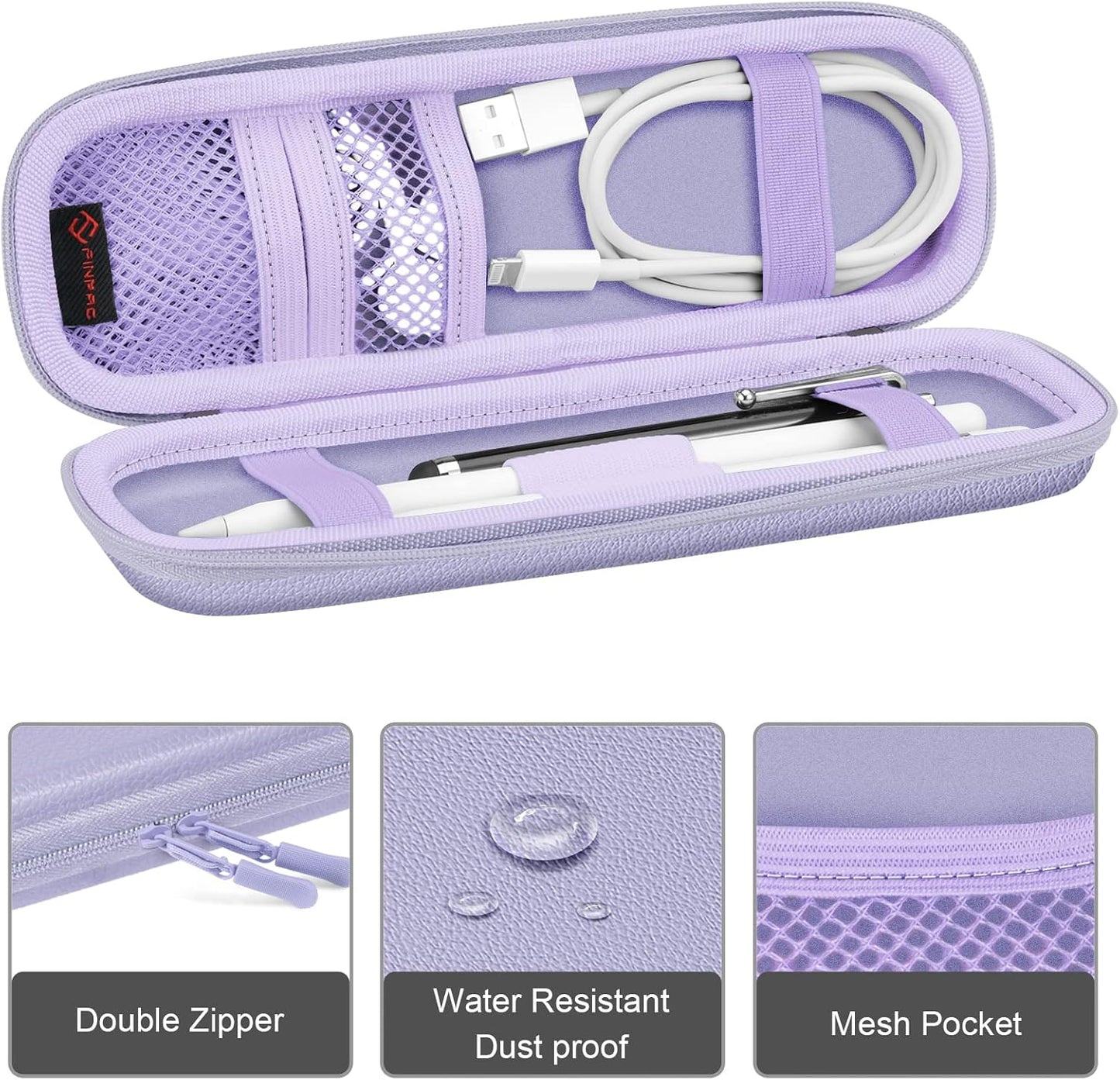 Fintie Holder Case for Apple Pencil Pro, Apple Pencil (USB-C / 1st / 2nd Generation), PU Leather Carrying Bag Sleeve Compatible with Pen, USB Cable, Samsung Stylus, Lilac Marble