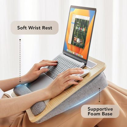 HUANUO Laptop Lap Desk - Portable Lap Desk with Pillow Cushion, Fits up to 15.6 inch Laptop, with Anti-Slip Strip & Storage Function for Home Office Students Use as Computer Laptop Stand, Book Tablet