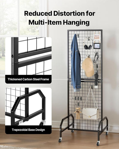 VEVOR 3 Packs Grid Wall Panels, 1.9 x 5.4 ft Wire Grid Panels Display Rack, Movable Art Display Shelf with Wheels and 30 Hooks, Black Carbon Steel Gridwall for Craft Show, Decor, Storage, Notice Board