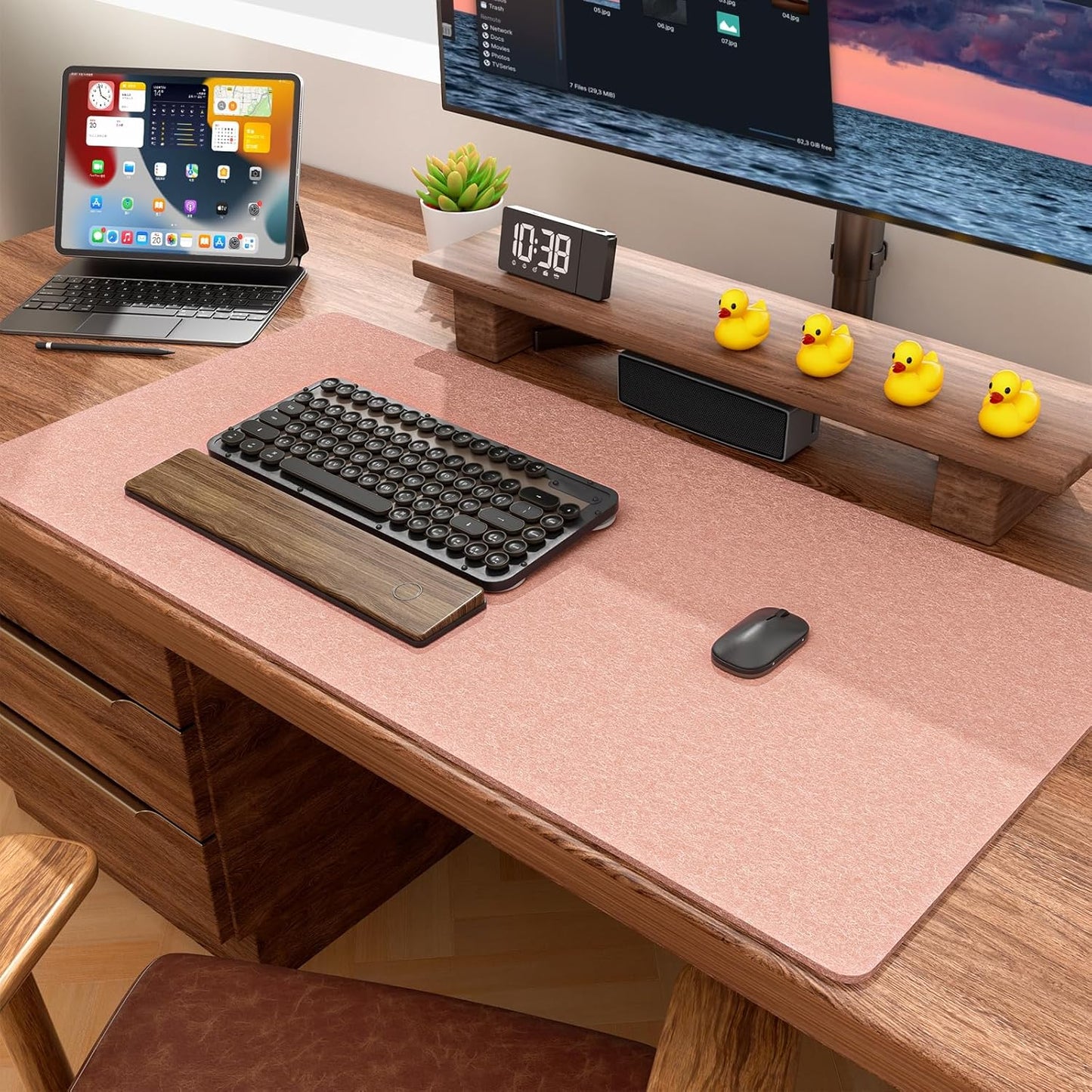 Auhoahsil Felt Desk Mat, Minimalist Large Mouse Pad XXL 35.5 x 15.7 in, Desk Matt for Desktop, Keyboard, Laptop, Computer, Office, Work from Home, Gaming, White
