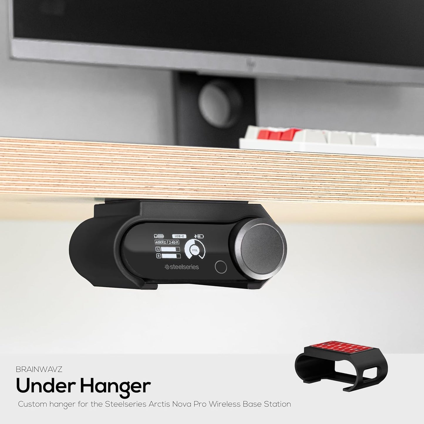 Under Desk Headphone Hanger Stand for Steelseries Arctis Nova Pro Wireless Headsets with Dock for the Wireless Base Station by Brainwavz (HPS02)