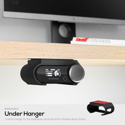 Under Desk Headphone Hanger Stand for Steelseries Arctis Nova Pro Wireless Headsets with Dock for the Wireless Base Station by Brainwavz (HPS02)