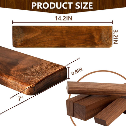 14.2in Walnut Wooden Wrist Rest for 87-Key/TKL Keyboards – Premium Ergonomic Palm Support, Natural Smooth and Comfort Desk Setup Wrist Pad with No-Slip Rubber Base – Office Typing & Gaming Accessory
