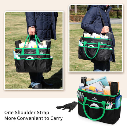 Jjring Craft and Art Organizer Tote Bag - 600D Silver Nylon Fabric Art Caddy with Pockets - for Art, Craft, Sewing, Medical, and Office Supplies Storage