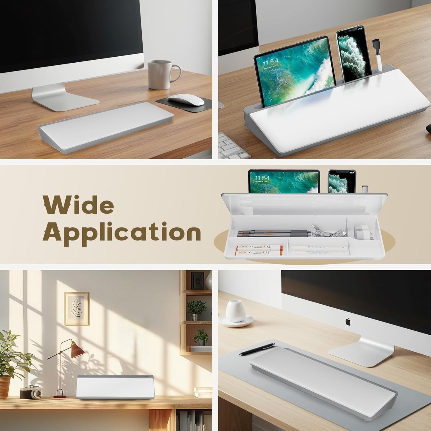 Glass Desktop Whiteboard, Dry Erase Board with Marker Holder, Computer Monitor Message Board and Desk Organizer for Home, Office and School Supplies (Pink)