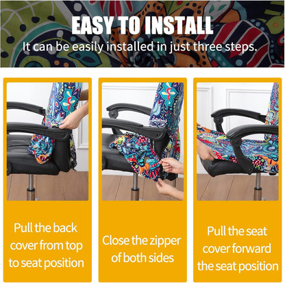 Smiry Stretch Printed Office Chair Armrest Covers, 2 Pcs Soft Fit Removable Washable Computer Desk Chair Arm Covers Protector, Black