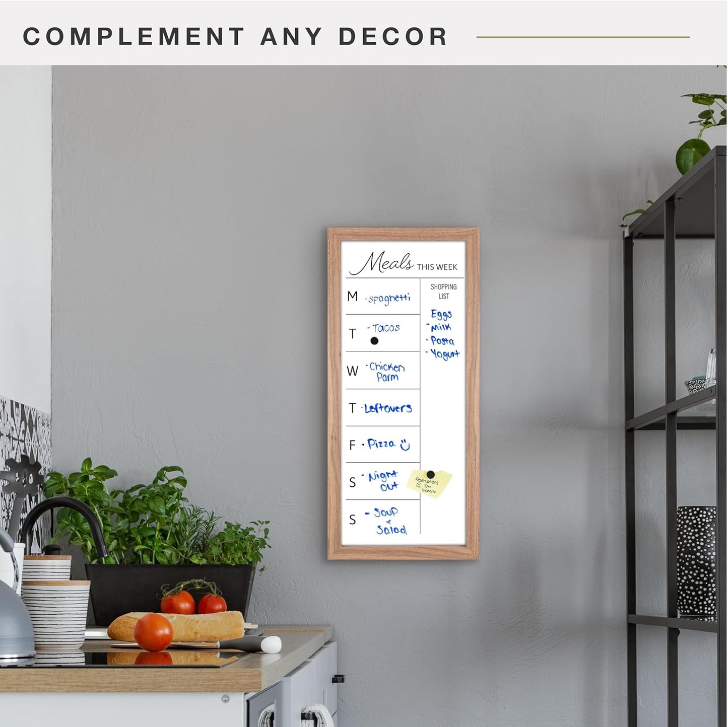 MCS Dry Erase Weekly Planner 11x24 Walnut Framed Calander Whiteboard for Wall, Plan Your Week with Family Weekly Planner for Dinners, Sports, Events & More