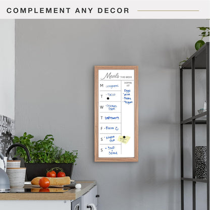 MCS Dry Erase Weekly Planner 11x24 Walnut Framed Calander Whiteboard for Wall, Plan Your Week with Family Weekly Planner for Dinners, Sports, Events & More
