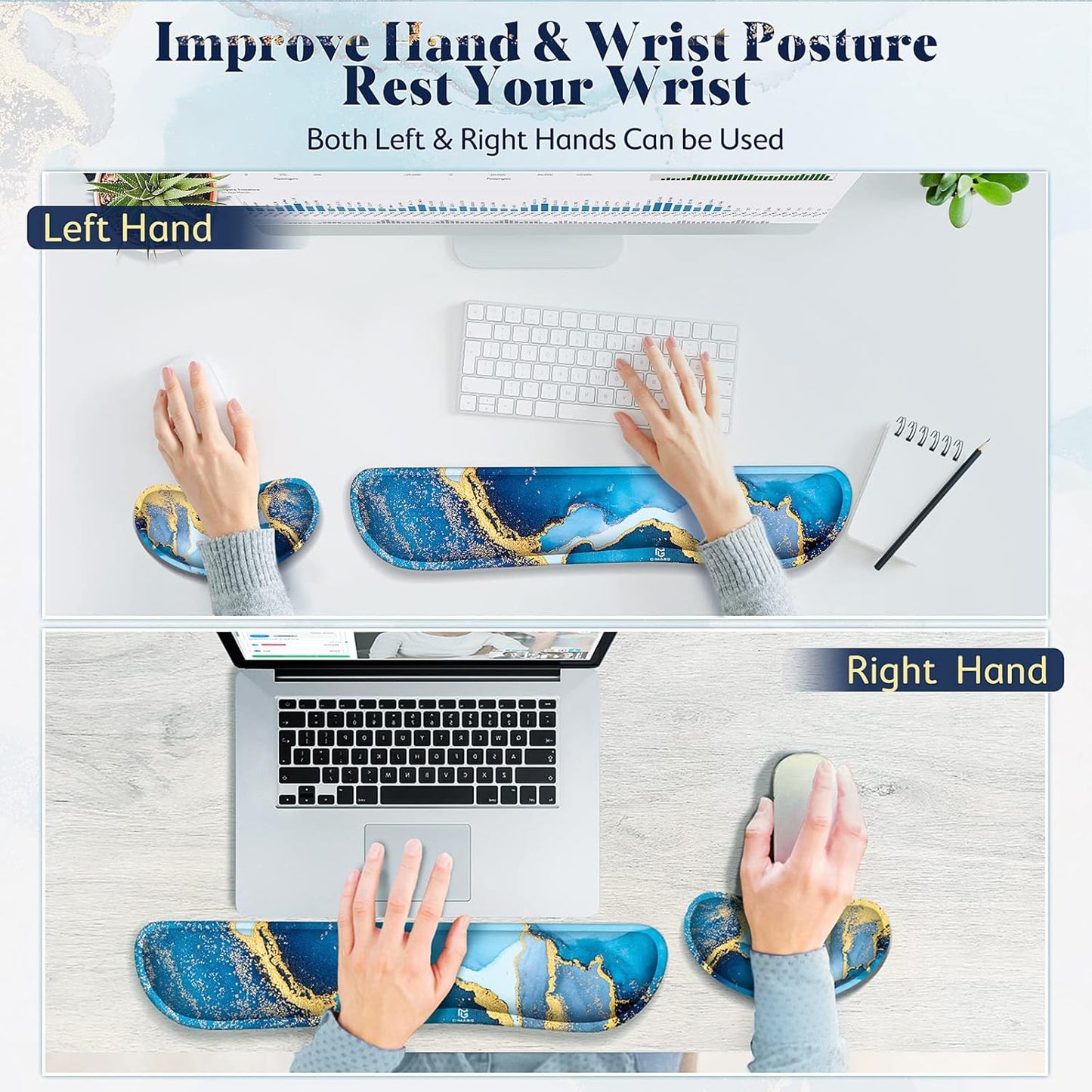 Gimars Upgrade Enlarge Silky and Superfine Fabric Gel Memory Foam Keyboard Wrist Rest Set, Ergonomic Keyboard Mouse Wrist Support for Typing Pain Relief, Comfort for Office, Gaming, Computer, Black