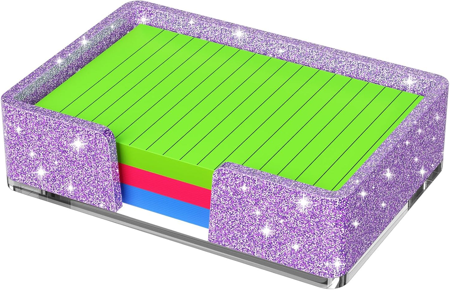 Sticky Note Holder, Glitter Pink Acrylic Notepad Holder 3x3 in Self-Stick Note Dispenser Office Desk Accessories, Memo Pad Holder Organizer for Classroom School Supplies