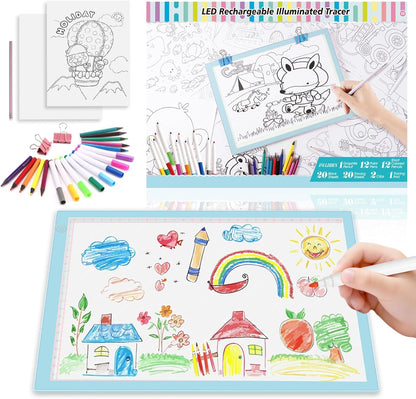 Light Up Tracing Board Kits Blue, 15" Writing Tracer Pad for Kids Ages 3-12, Drawing Tablet Supplies for Diamond Art Painting Accessories, Sketching Light Box Table for Boys Adults Holiday Gift Toys