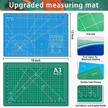 Worklion Self Healing Cutting Mat for Craft-Thickened 18inch x 12inch fabric sewing mat for quilting,rotary cutting, nonslip
