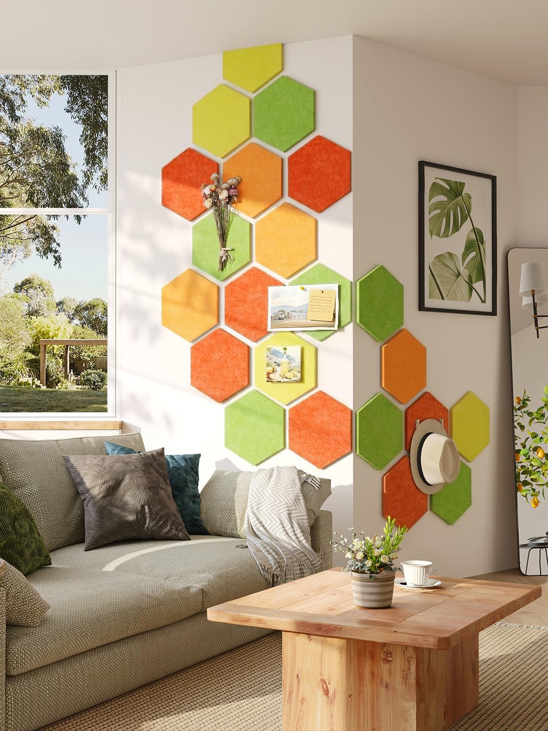 8 Pack Hexagon Felt Bulletin Board Tiles - 12" Large Thick Pin Board for Walls with 30 Push Pins, DIY Boards for Office Home School Decor, Aesthetic Hex Cork Board Alternative