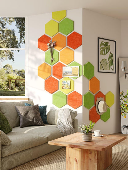 8 Pack Hexagon Felt Bulletin Board Tiles - 12" Large Thick Pin Board for Walls with 30 Push Pins, DIY Boards for Office Home School Decor, Aesthetic Hex Cork Board Alternative