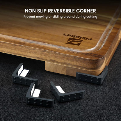 Cutting Boards Large Set of 7, Acacia Wood Charcuterie Chopping Board for Kitchen with Holder Non Slip Feet, Plastic Serving Board Mats, Juice Groove, Reversible Butcher Block for Meat Cheese Bread