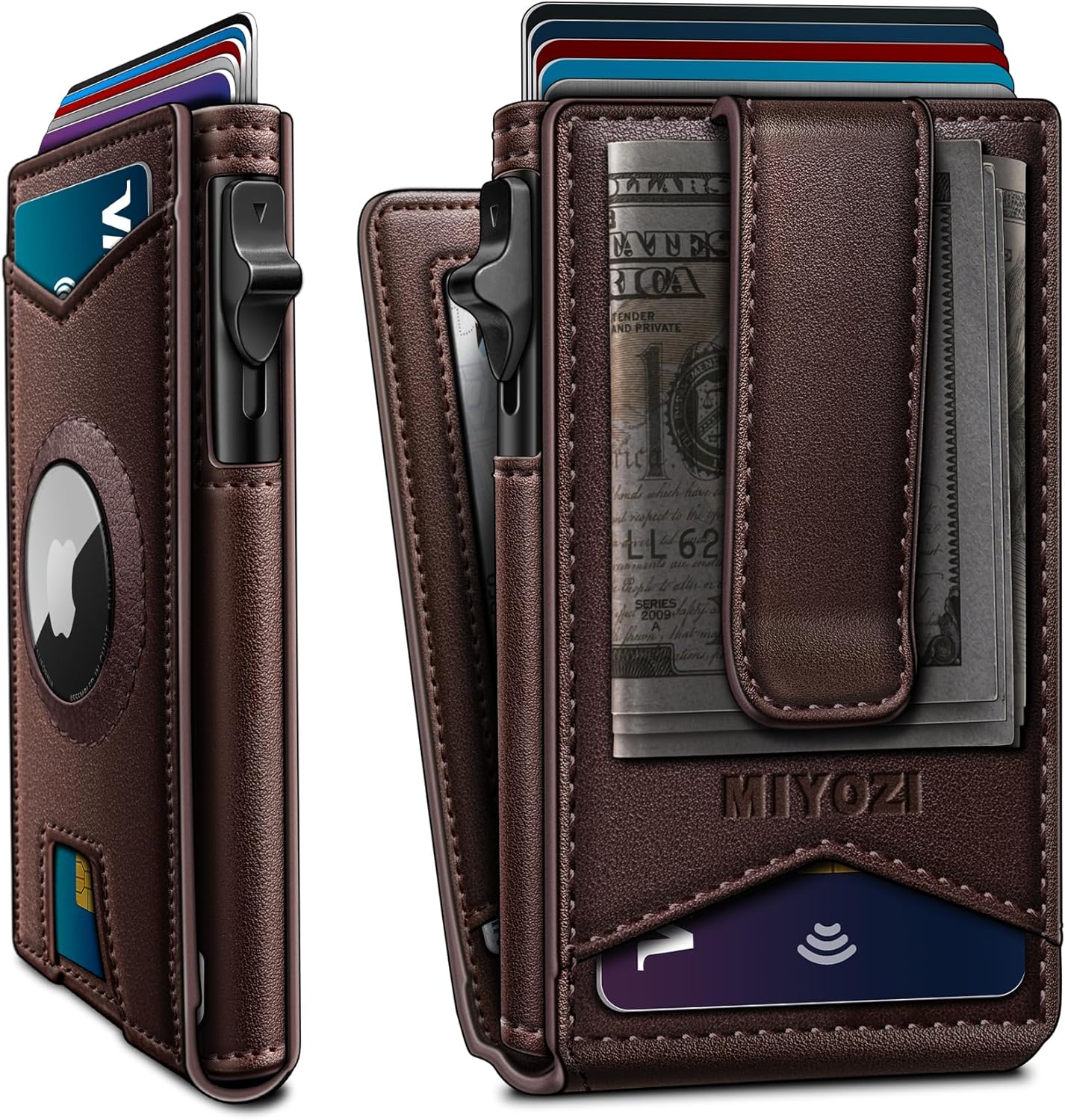 miyozi Airtag Wallet for Men Money Clip 9-Card Pop-Up Credit Card Holder with ID Window RFID Blocking Metal Case Magnetic Closure Front Pocket Wallet Gift Box | with Money Clip