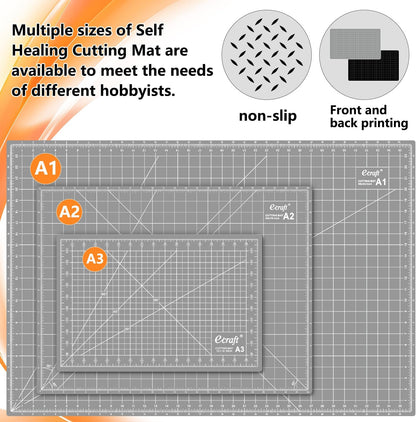 Ecraft Large Self Healing Cutting Mat: 24" x 36" Double Sided 5-Ply Hobby Mat, A1 Rotary Cutting Sewing Mat for Crafts, Fabric,Sewing,Quilting,Scrapbooking,Projects,Grey/Black