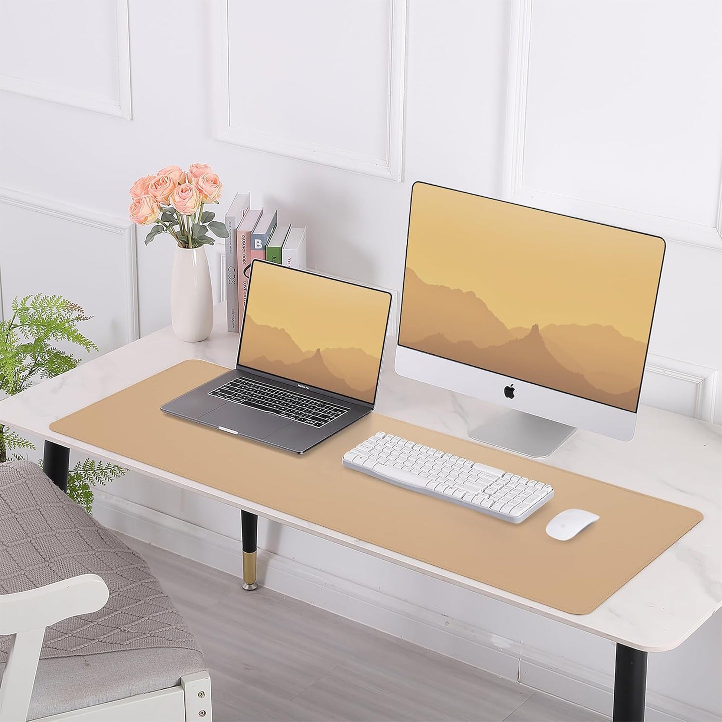 AFIING Large Desk Mat 47" x 17", Dual-Sided Natural Cork & PU Leather Desk Pad, Non-Slip Waterproof Mouse Pad for Office, Home & Gaming, Black
