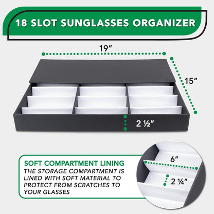ProSource 18 Slot Sunglasses Organizer Box Stand Display Case/Tray, Fabric Lined & Snap Close