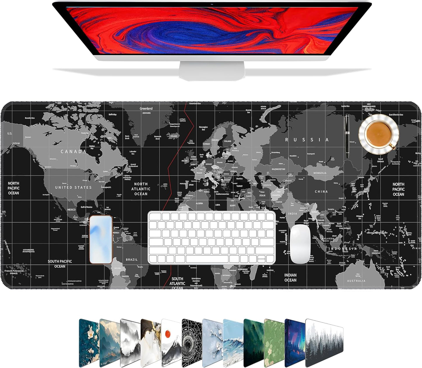 Galdas Mouse Pad For Gaming,Forest Background Pattern XXL XL Large Mouse Mat Long Extended MousePad Desk Mat Non-Slip Rubber Mice Pads Stitched Edges Thin (31.5 x 11.8 x 0.12 Inches) Tree