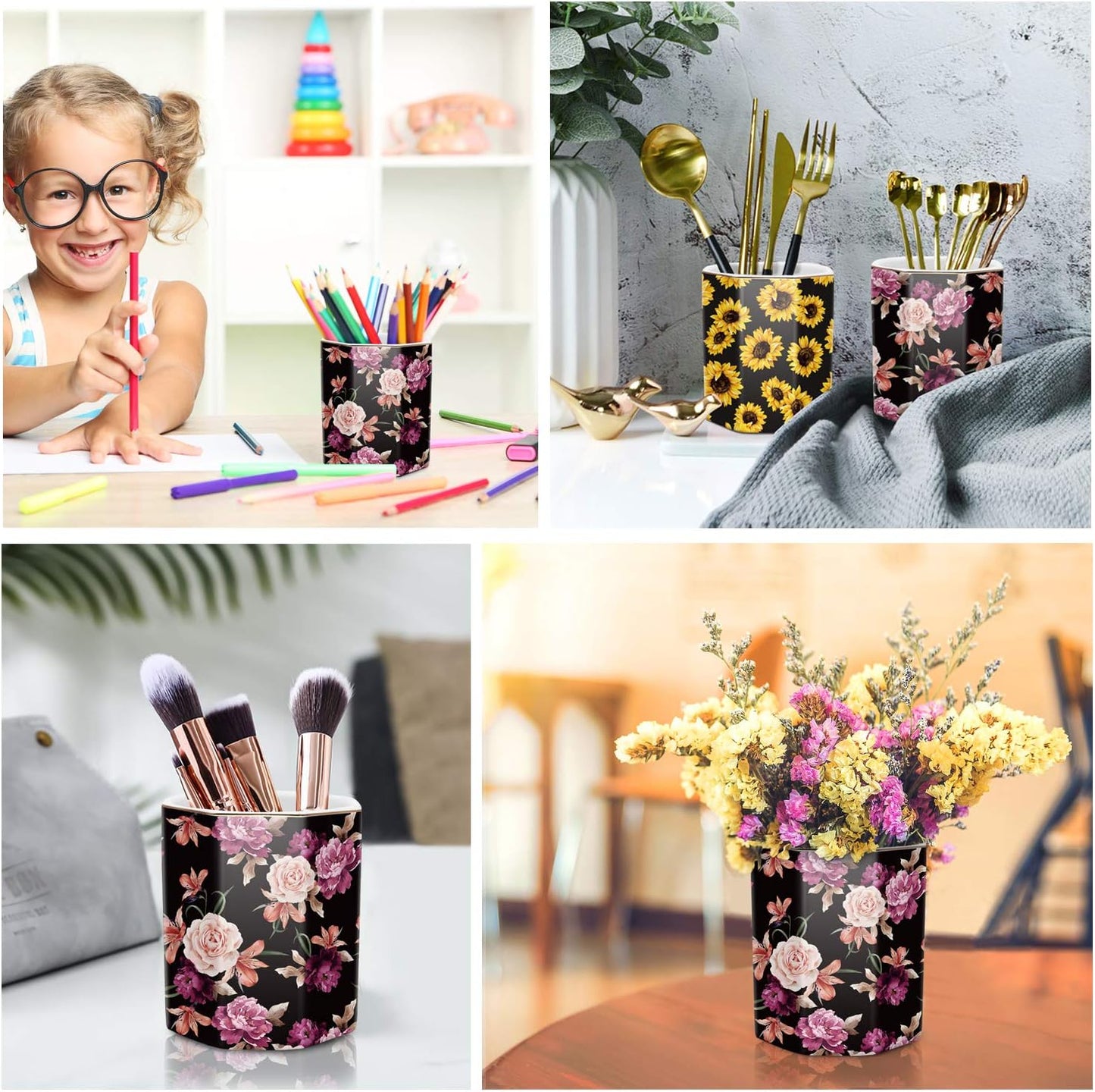 Pen Holder, Pencil Holder for Desk, Marble Desk Organizer Cute, Durable Ceramic Pencil Cup, Decorative Makeup Brush Holder Cup, Stationery Holder for Office, Home, Gray Marble