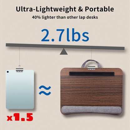 Home Office Lap Desk with Wrist Rest Wrist Rest, Mouse Pad, and Phone Holder Large Laptop Bed Desk for Notebook, Laptop, Tablet, Lap Stand Fits Up to 17 Inch Laptops (Woodgrain)