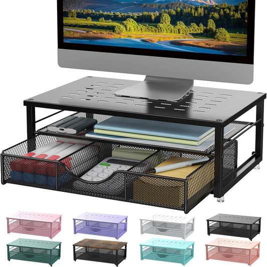 gianotter Computer Monitor Stand Riser, office organizer with Drawer, Office Organizers Storage for Classroom Office Supplies (Wood)