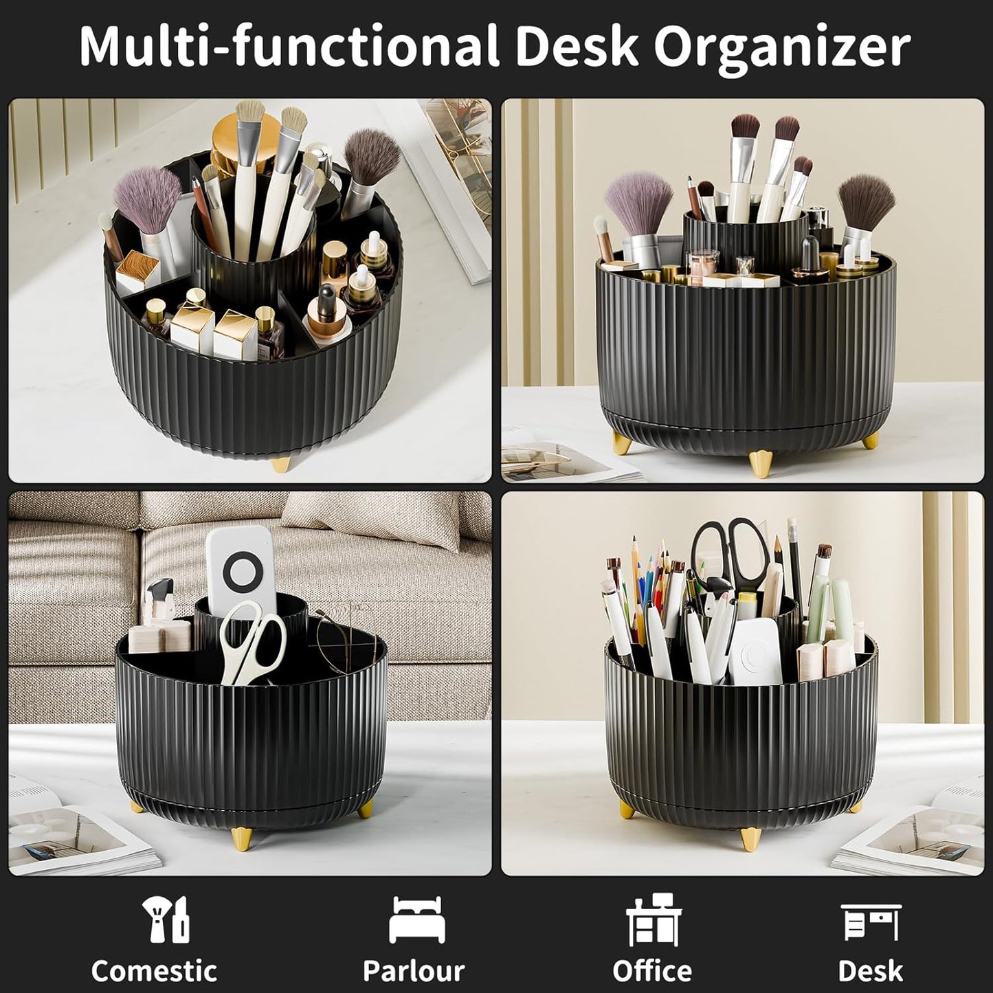 fanado 360° Rotate Makeup Brush Holder Organizer, Makeup Organizers Countertop, Makeup organization and Skincare Storage for Vanity, Desktop, Bathroom (White)