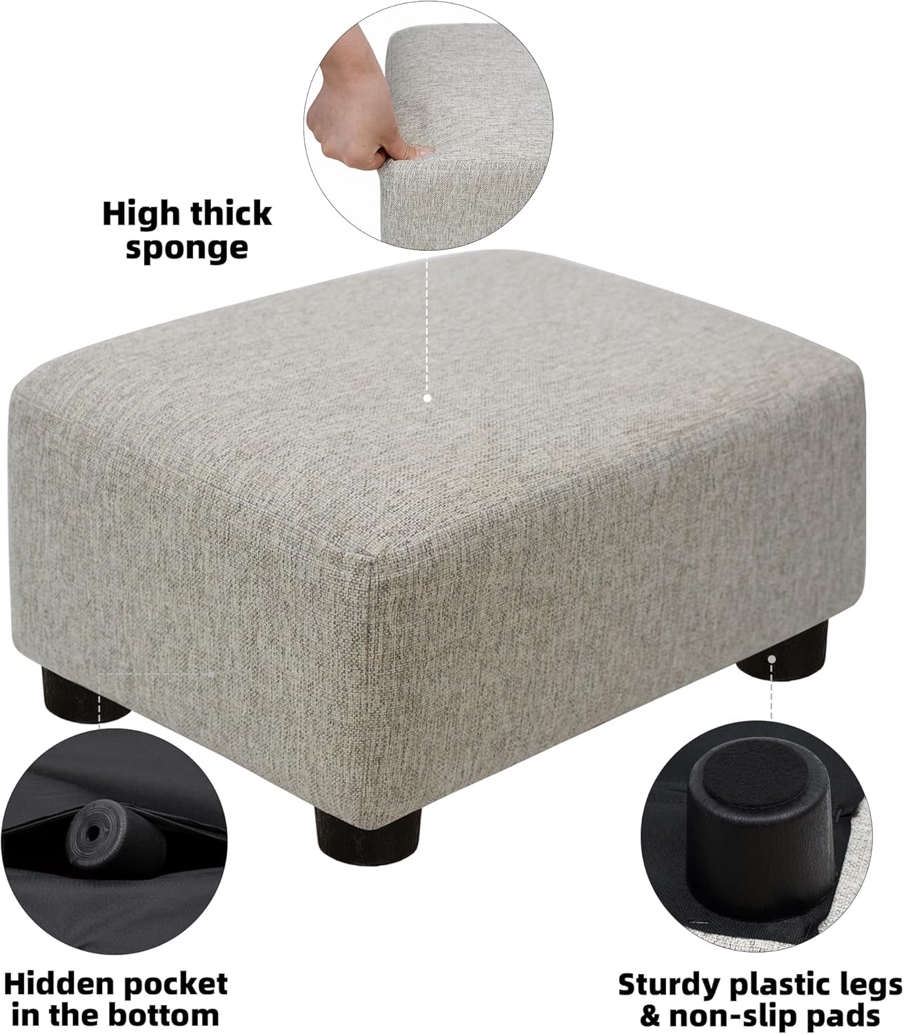 CAROLMADE Small Foot Stool Ottoman Footstool with Legs Under Desk Footrest for Living Room Bedroom and Office, Soft Ivory White