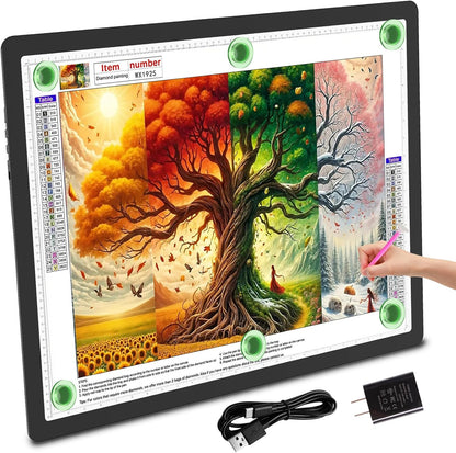 TOHETO A4 Light Board for Diamond Painting, Super Bright Magnetic Light Pad with Side Buttons, Lightbox for Tracing and Drawing, Corded Light Table for Sketching, Animation, Weeding Vinyl (Black)